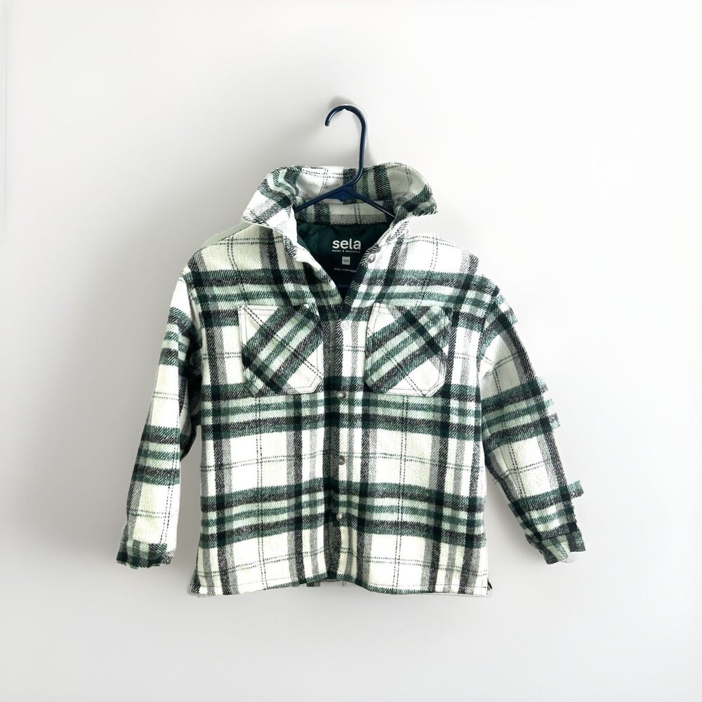 Sela Kids Jacket 128 Fleece Green Plaid